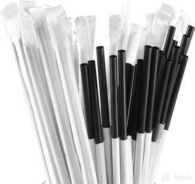 img 1 attached to 🔴 500 Black Disposable Plastic Drinking Straws - Individually Paper Wrapped