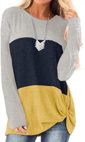 img 4 attached to Soulomelody Women'S Color Block Tunic Top With Twist Knot, Long Sleeve Crew Neck Casual Loose Shirt