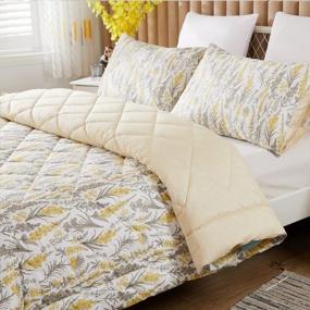 img 1 attached to Get Your Summer On With FADFAY Yellow And Grey Floral Comforter Set - Queen Size And Reversible!