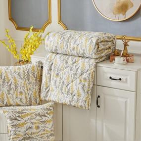 img 4 attached to Get Your Summer On With FADFAY Yellow And Grey Floral Comforter Set - Queen Size And Reversible!