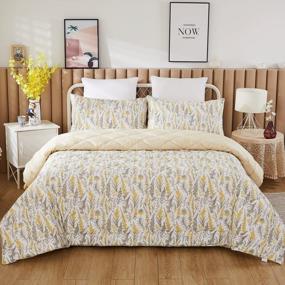 img 2 attached to Get Your Summer On With FADFAY Yellow And Grey Floral Comforter Set - Queen Size And Reversible!
