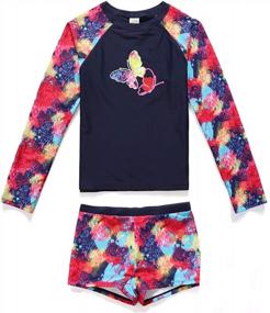 img 4 attached to Girls' Long Sleeve UPF 50+ Sun Protection Two-Piece Rash Guard Swimwear Set By PHIBEE