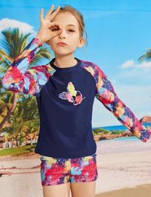 img 2 attached to Girls' Long Sleeve UPF 50+ Sun Protection Two-Piece Rash Guard Swimwear Set By PHIBEE