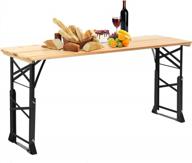 folding beer picnic table with adjustable heights, umbrella hole, and wood top - ideal for outdoor camping, patio garden parties, and backyards - no assembly required logo