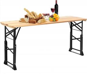 img 4 attached to Folding Beer Picnic Table With Adjustable Heights, Umbrella Hole, And Wood Top - Ideal For Outdoor Camping, Patio Garden Parties, And Backyards - No Assembly Required