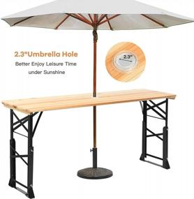 img 2 attached to Folding Beer Picnic Table With Adjustable Heights, Umbrella Hole, And Wood Top - Ideal For Outdoor Camping, Patio Garden Parties, And Backyards - No Assembly Required