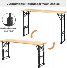 img 1 attached to Folding Beer Picnic Table With Adjustable Heights, Umbrella Hole, And Wood Top - Ideal For Outdoor Camping, Patio Garden Parties, And Backyards - No Assembly Required