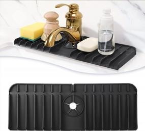 img 4 attached to Silicone Sink Faucet Pad - Anti-Slip, Self-Draining Behind-Faucet Mat With Vertical Stripes For Kitchen Sink Splash Guard, Reusable And Durable - Black