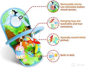 img 3 attached to 🦕 OKOOKO Dinosaur Car Seat Activity Arch Toy: Mirror, Bell, Adjustable, Washable, Non-Toxic - Sensory Toy for Infant Baby 6-12 Months, Rear Facing Car Seat Travel Toy