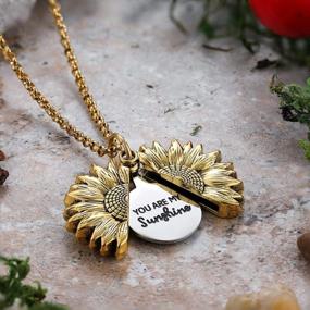 img 1 attached to Inspirational Sunflower Locket Necklace - SLOONG 'You Are My Sunshine' Engraved Pendant - Perfect Mother'S Day Gift For Women And Girlfriends