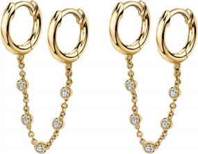 img 4 attached to Dainty Double Hoop Chain Earrings: Perfect Gift For Women & Girls!