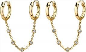 img 1 attached to Dainty Double Hoop Chain Earrings: Perfect Gift For Women & Girls!