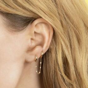 img 3 attached to Dainty Double Hoop Chain Earrings: Perfect Gift For Women & Girls!
