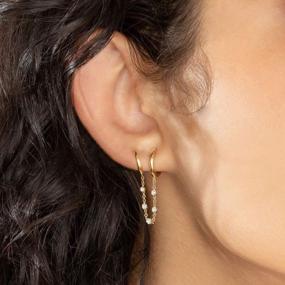 img 2 attached to Dainty Double Hoop Chain Earrings: Perfect Gift For Women & Girls!