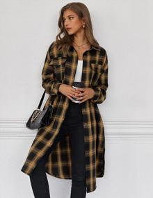 img 2 attached to Women'S Hotouch Long Flannel Shacket Jackets With Shoulder Drop Plaid Coat, Oversized Button Down & Pockets - S-XXL