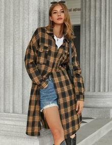 img 1 attached to Women'S Hotouch Long Flannel Shacket Jackets With Shoulder Drop Plaid Coat, Oversized Button Down & Pockets - S-XXL