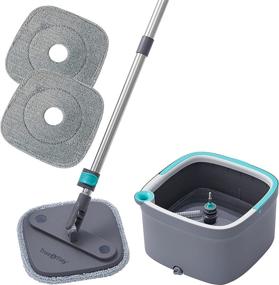 img 4 attached to 🧹 True & Tidy True Clean Spin Mop and Bucket System SPIN-800A: Efficiently Clean Floors with Dual Compartment Mop Bucket, Spin Mop, and 2 Washable Microfiber Mop Pads - Gray