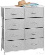 mdesign tall standing storage dresser unit - versatile organizer for bedroom, office, living room, and closet - 8 slim drawer removable fabric bins - gray/white logo
