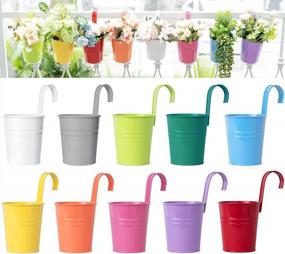img 4 attached to Dahey 10 Pcs Hanging Flower Pots Metal Iron Bucket Planter For Railing Fence Balcony Garden Home Decoration Flower Holders With Detachable Hooks, Multi, 4 Inches