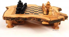 img 4 attached to BeldiNest Набор шахмат из оливкового дерева Деревянная шахматная доска Деревенский стиль