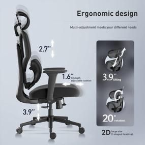 img 1 attached to Эргономичный офисный стул Hbada E3 с эластичной адаптивной спинкой и сеткой высокой плотности для превосходного комфорта и производительности