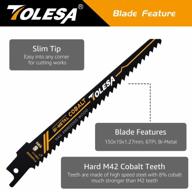 efficient wood demolition and construction: tolsa 6 inch 6tpi nail embedded reciprocating saw blades for precise cutting - pack of 5 logo