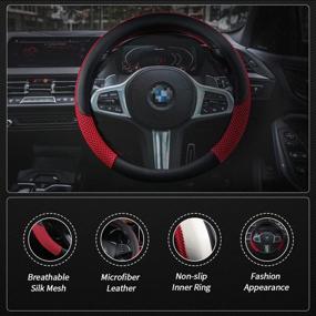img 1 attached to 🔴 AUXLIGHT Universal 15 inch Steering Wheel Cover: Microfiber Leather, Breathable, Anti-Slip, Odorless - Red