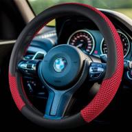 🔴 auxlight universal 15 inch steering wheel cover: microfiber leather, breathable, anti-slip, odorless - red logo