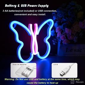 img 2 attached to 🦋 Butterfly Neon Wall Sign Lights for Bedroom Décor - USB/Battery Powered LED Neon Night Light Decoration, Aesthetic Room Decor for Girls, Kids, Living Room, Bar, Dorm, Man Cave (Blue/Pink Butterfly Neon Sign)