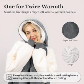 img 2 attached to 👘 Winthome Oversized Sherpa Hoodie Blanket for Women and Men, Warm and Cozy Giant Hooded Blanket with Big Hood and Giant Pocket, Perfect Gifts for Adults and Teenagers (Gray/Beige, M)