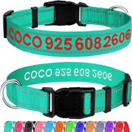 teal embroidered personalized dog collar with name and phone number for large dogs - joytale reflective custom collar логотип