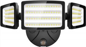 img 4 attached to 55W Security Lights Dusk To Dawn - 5500LM Bright LED Flood Light With Photocell, 3 Adjustable Heads Exterior Floodlight For Garage Yard Patio