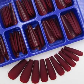 img 2 attached to Burgundy Matte Coffin Press On Nails - 100Pc Set For Elegant Manicure