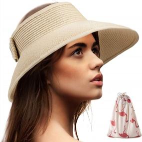 img 4 attached to Foldable Sun Visors For Women - Beach Hat Wide Brim Sun Hat Roll Up Straw Hat