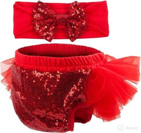 img 4 attached to 👶 Cute and Comfortable Slowera Baby Girls 2PCS Cotton Tulle Sequins Diaper Cover Bloomers and Headband - A Perfect Set for Style and Comfort!