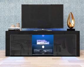 img 3 attached to Подставка под телевизор Goujxcy для 60-дюймовых телевизоров, развлекательный центр со светодиодной подсветкой, 20 цветовых эффектов, консольный стол для гостиной со шкафом для хранения и открытой полкой