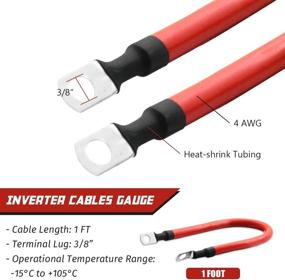 img 1 attached to 🔌 High-Quality 4 AWG Red + Black Pure Copper Battery Inverter Cables (2PCS, 1 ft) - Solar, Auto, Marine Car, Boat - With 3/8 in. Lugs Both Ends