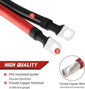 img 3 attached to 🔌 High-Quality 4 AWG Red + Black Pure Copper Battery Inverter Cables (2PCS, 1 ft) - Solar, Auto, Marine Car, Boat - With 3/8 in. Lugs Both Ends