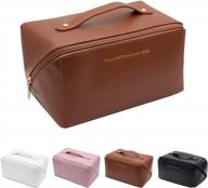 rudmox large capacity travel cosmetic bag, updated leather women's makeup bag toiletry bag for skincare cosmetics toiletries with handle and divider logo