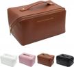 rudmox large capacity travel cosmetic bag, updated leather women's makeup bag toiletry bag for skincare cosmetics toiletries with handle and divider logo