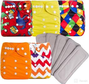 img 4 attached to 👶 10-Pack Baby Cloth Diapers with Adjustable Fit | Washable & Reusable Cloth Pocket Diapers | Includes 5 Bamboo Inserts | Cute Baby Design