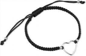 img 1 attached to CHUVORA 925 Sterling Silver Open Heart Love Charm Black Polyester Drawstring Wrap Bracelet, 6-9