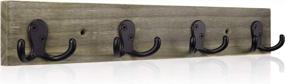 img 4 attached to 🧥 Sageme 4-Hook Wall Mounted Coat Rack, Wooden Vintage Rustic Hat Hanger Rail for Entryway, Bathroom, Bedroom, Kitchen, Mudroom - Solid Wood with Double Prong Hooks