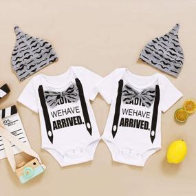 img 3 attached to Twin Boys Newborn Matching Outfit Set - "We Have Arrived" Bodysuits And Rompers