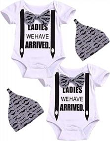 img 4 attached to Twin Boys Newborn Matching Outfit Set - "We Have Arrived" Bodysuits And Rompers