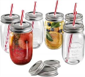 img 4 attached to 6-Pack 16Oz MASTERTOP Mason Jar Cups With 3 Extra Free Sealing Lids - 100% Recycled Bottles & Straws For Holiday Crafts, Favors And Home Decor