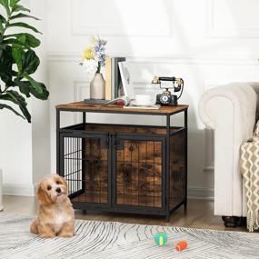 img 3 attached to 🐶 HOOBRO Dog Crate Furniture, Wooden Dog Crate, 3-Door Indoor Dog Kennel, Decorative Mesh Pet Crate End Table for Medium/Small Dog, Chew-Resistant Dog House in Rustic Brown and Black - BF63GW03