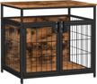 🐶 hoobro dog crate furniture, wooden dog crate, 3-door indoor dog kennel, decorative mesh pet crate end table for medium/small dog, chew-resistant dog house in rustic brown and black - bf63gw03 logo