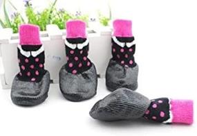 img 1 attached to Stay Pawsitive In The Rain With FUNNYDOGCLOTHES Waterproof Shoes And Socks | Non-Slip And Adorable In Pink-Black (2 Paw 1.7" X 1.7")