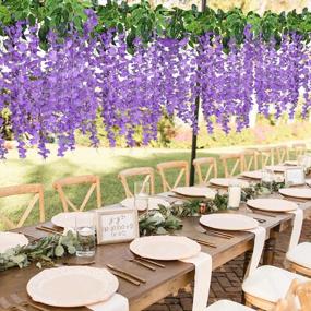 img 1 attached to 12 Pack Artificial Wisteria Hanging Flowers, 3.6 Feet Fake Wisteria Vine Rattan String For Home Office Wedding Wall Garden Outdoor Party Decoration (Purple)
